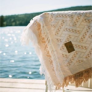 Canoe Collective Elegant Cream Fringed Throw Blanket Beach Blanket